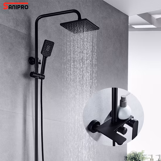Sanipro – pomme de douche à colonne coulissante, système de pluie, robinets de bain chaud et froid en laiton noir, robinets mélangeurs, ensemble de douche de salle de bains