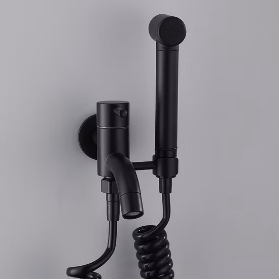Pulvérisateur portatif de bidet en laiton noir avec vanne de mélange chaude et froide